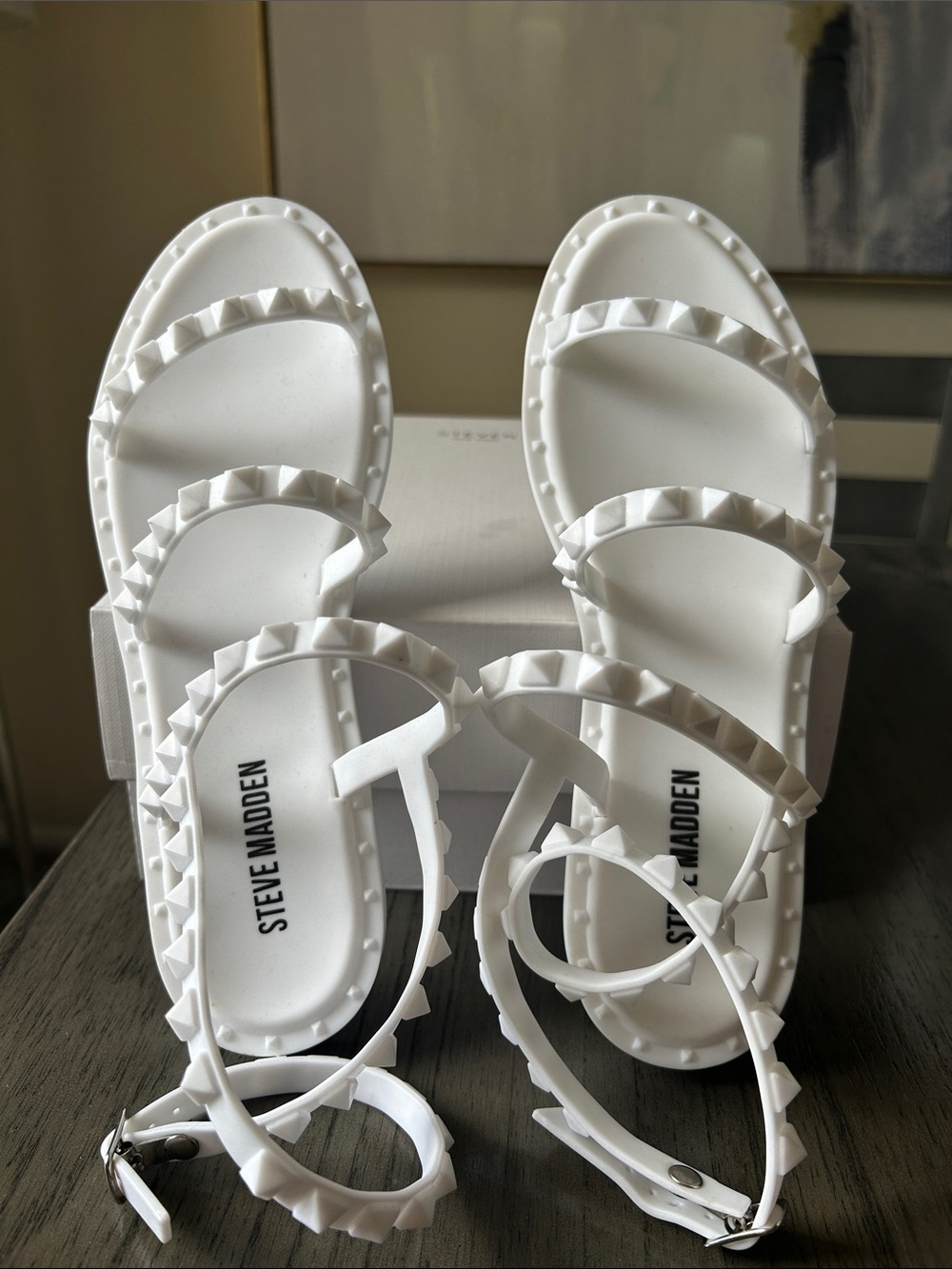 Steve Madden White Travel J Studded Jelly Sandals